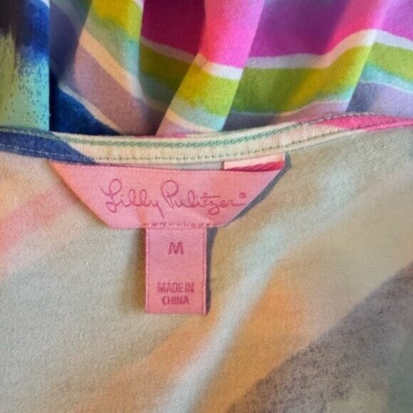 Lilly Pulitzer Magnolia Dress Medium Stripe Asymmetric Euro Summer Coastal Artsy - Picture 8 of 11